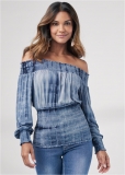 Venus Tie-Dye Off-The-Shoulder Top in Navy Multi Venus Tie-Dye Off-The-Shoulder Top in Navy Multi