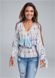 Venus Tie Dye Cold-Shoulder Top in Cream Multi Venus Tie Dye Cold-Shoulder Top in Cream Multi