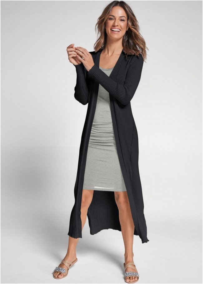 Venus VENUS | Long Ribbed Duster in Black Venus VENUS | Long Ribbed Duster in Black