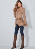 Venus Faux-Suede And Lace Jacket in Tan Venus Faux-Suede And Lace Jacket in Tan