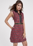Venus Collared Tweed Dress - Red & Black Venus Collared Tweed Dress - Red & Black