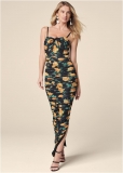 Venus Floral Ruched Bodycon Dress - Black Multi Venus Floral Ruched Bodycon Dress - Black Multi
