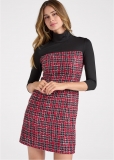Venus Mock-Neck Plaid Tweed Dress - Red & Black Venus Mock-Neck Plaid Tweed Dress - Red & Black