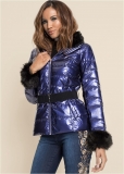 Venus Faux-Fur Trim Puffer Jacket in Blue Venus Faux-Fur Trim Puffer Jacket in Blue