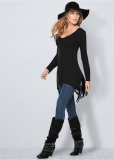 Venus Fringe Detail Tunic Top in Black Venus Fringe Detail Tunic Top in Black