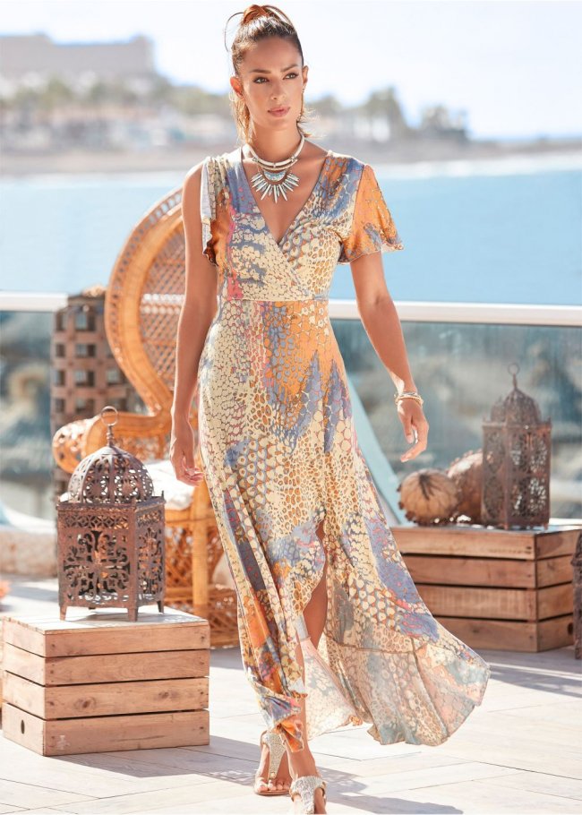 Venus Surplice Maxi Dress - Orange Multi Venus Surplice Maxi Dress - Orange Multi