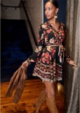 Venus Floral Print Mini Dress - Black Multi Venus Floral Print Mini Dress - Black Multi