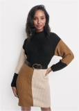 Venus Belted Color Block Sweater Dress - Black Multi Venus Belted Color Block Sweater Dress - Black Multi