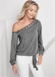 Venus One-Shoulder Grommet Top in Grey Venus One-Shoulder Grommet Top in Grey