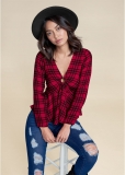 Venus Plaid Ring Detail Top in Red Multi Venus Plaid Ring Detail Top in Red Multi