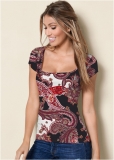 Venus Printed Square Neck Top in Brown Multi Venus Printed Square Neck Top in Brown Multi