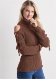 Venus VENUS | Cold Shoulder Turtleneck Sweater in Brown Venus VENUS | Cold Shoulder Turtleneck Sweater in Brown