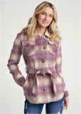 Venus Plaid Shacket With Belt in Purple Multi Venus Plaid Shacket With Belt in Purple Multi