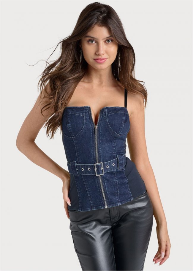 Venus Denim Bustier Top in Denim Multi Venus Denim Bustier Top in Denim Multi