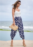 Venus Navy & White DEEP OCEAN PATTERNED PANTS Venus Navy & White DEEP OCEAN PATTERNED PANTS