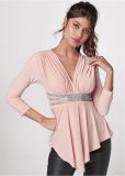 Venus Rhinestone Detail Long Sleeve Top in Light Pink Venus Rhinestone Detail Long Sleeve Top in Light Pink
