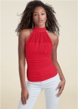 Venus Mesh Mock-Neck Top in Red Venus Mesh Mock-Neck Top in Red
