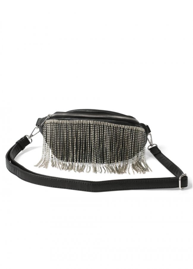 Venus Rhinestone Fringe Fanny Pack in Black Venus Rhinestone Fringe Fanny Pack in Black