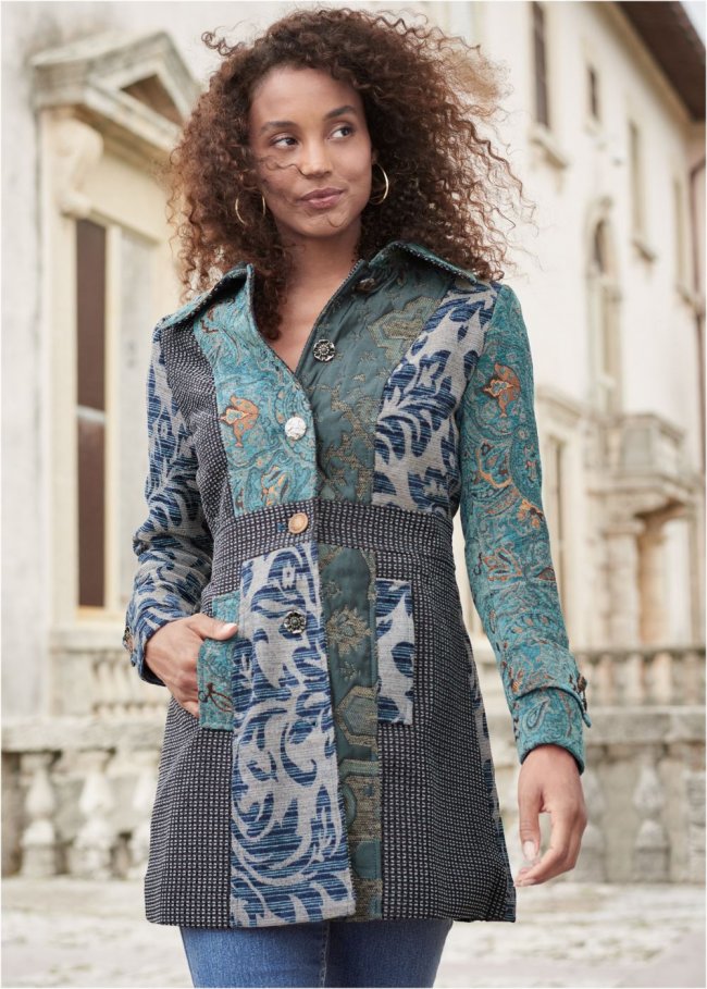 Venus Mixed Print Coat in Multi Venus Mixed Print Coat in Multi