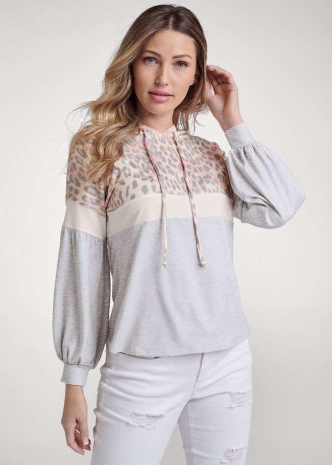 Venus Cozy Leopard Print Hoodie in Grey Multi Venus Cozy Leopard Print Hoodie in Grey Multi