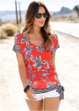 Venus Tie Detail Printed Top in Orange Multi Venus Tie Detail Printed Top in Orange Multi