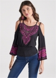 Venus Moroccan Paisley Smocked Top in Black & Fuchsia Venus Moroccan Paisley Smocked Top in Black & Fuchsia
