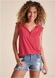 Venus Lace Cap Sleeve Top in Coral Venus Lace Cap Sleeve Top in Coral