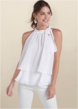 Venus Swiss Dot Mock-Neck Top in White Venus Swiss Dot Mock-Neck Top in White