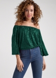 Venus Off-The-Shoulder Sequin Top in Dark Green Venus Off-The-Shoulder Sequin Top in Dark Green
