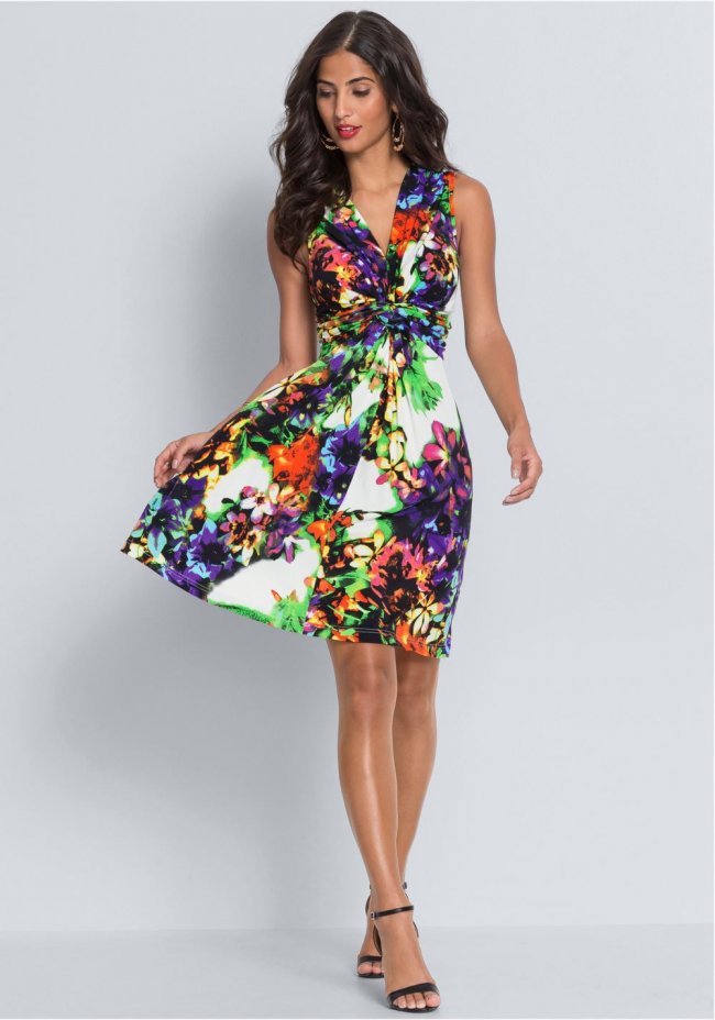 Venus Floral Print Tie-Back Dress - Blue Multi Venus Floral Print Tie-Back Dress - Blue Multi
