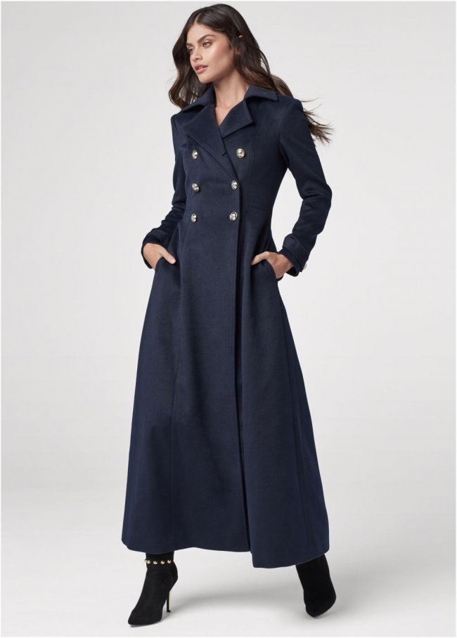 Venus A-Line Double Breasted Coat in Navy Venus A-Line Double Breasted Coat in Navy