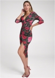 Venus Ruched Bodycon Midi Dress - Red Multi Venus Ruched Bodycon Midi Dress - Red Multi