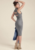 Venus Ribbed Twist-Back Dress - Heather Grey Venus Ribbed Twist-Back Dress - Heather Grey