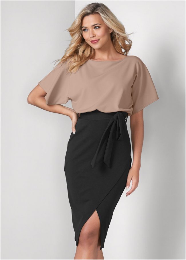 Venus Color Block Dress - Tan & Black Venus Color Block Dress - Tan & Black