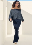 Venus VENUS | Off The Shoulder Sweater in Navy & White Venus VENUS | Off The Shoulder Sweater in Navy & White