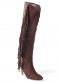 Venus Faux-Suede Fringe Boots in Brown Venus Faux-Suede Fringe Boots in Brown