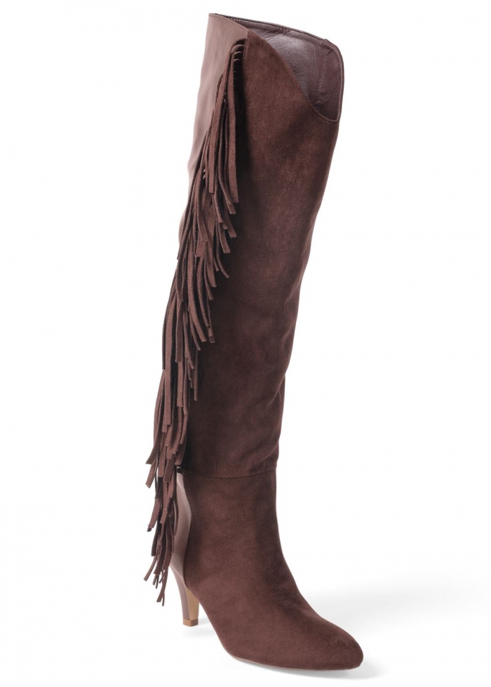 Venus Faux-Suede Fringe Boots in Brown