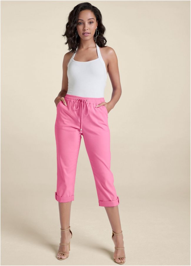 Venus Casual Pull-On Cuffed Capris in Pink Venus Casual Pull-On Cuffed Capris in Pink