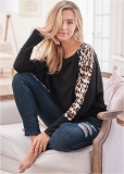 Venus Print Stripe Lounge Top in Black Multi Venus Print Stripe Lounge Top in Black Multi