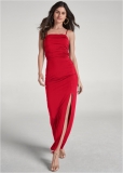Venus Shape Embrace High-Slit Dress - Red Venus Shape Embrace High-Slit Dress - Red