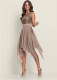 Venus Sequin Detail Party Dress - Taupe Venus Sequin Detail Party Dress - Taupe