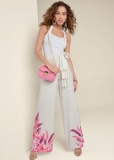 Venus Strawberry Floral Linen Pants in Pink Multi Venus Strawberry Floral Linen Pants in Pink Multi