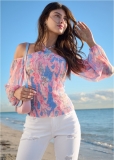 Venus Floral Y-Neck Smocked Top in Light Blue Multi Venus Floral Y-Neck Smocked Top in Light Blue Multi