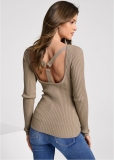 Venus VENUS | Ribbed Open Back Sweater in Tan Venus VENUS | Ribbed Open Back Sweater in Tan
