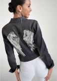 Venus Sequin Wing Jean Jacket in Black Denim Venus Sequin Wing Jean Jacket in Black Denim
