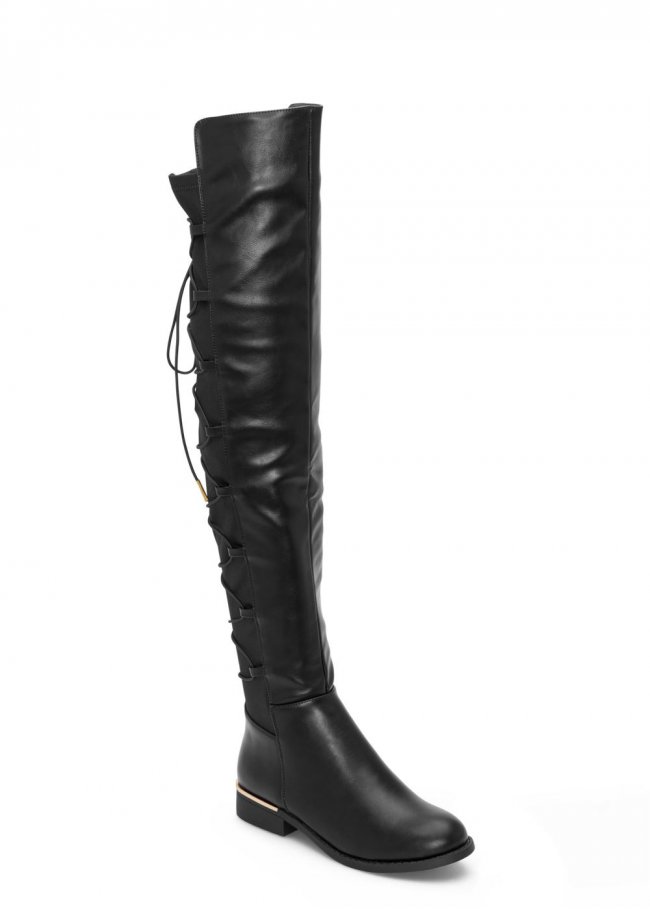 Venus Lace-Up Back Detail Boots in Black Venus Lace-Up Back Detail Boots in Black
