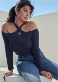 Venus Crisscross Neck Top in Navy Venus Crisscross Neck Top in Navy