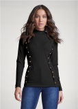 Venus Ribbed Mock-Neck Top in Black Venus Ribbed Mock-Neck Top in Black