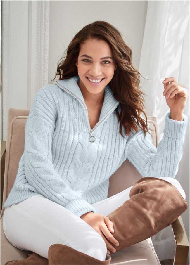Venus VENUS | Quarter Zip Sweater in Heathered Blue Venus VENUS | Quarter Zip Sweater in Heathered Blue