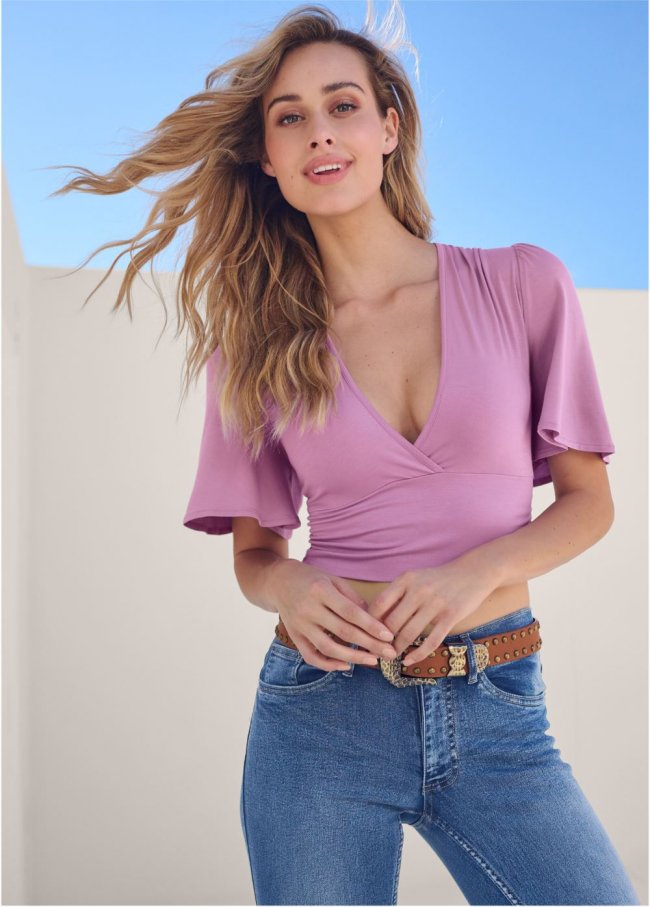 Venus Flutter Sleeve Wrap Top in Orchid Venus Flutter Sleeve Wrap Top in Orchid